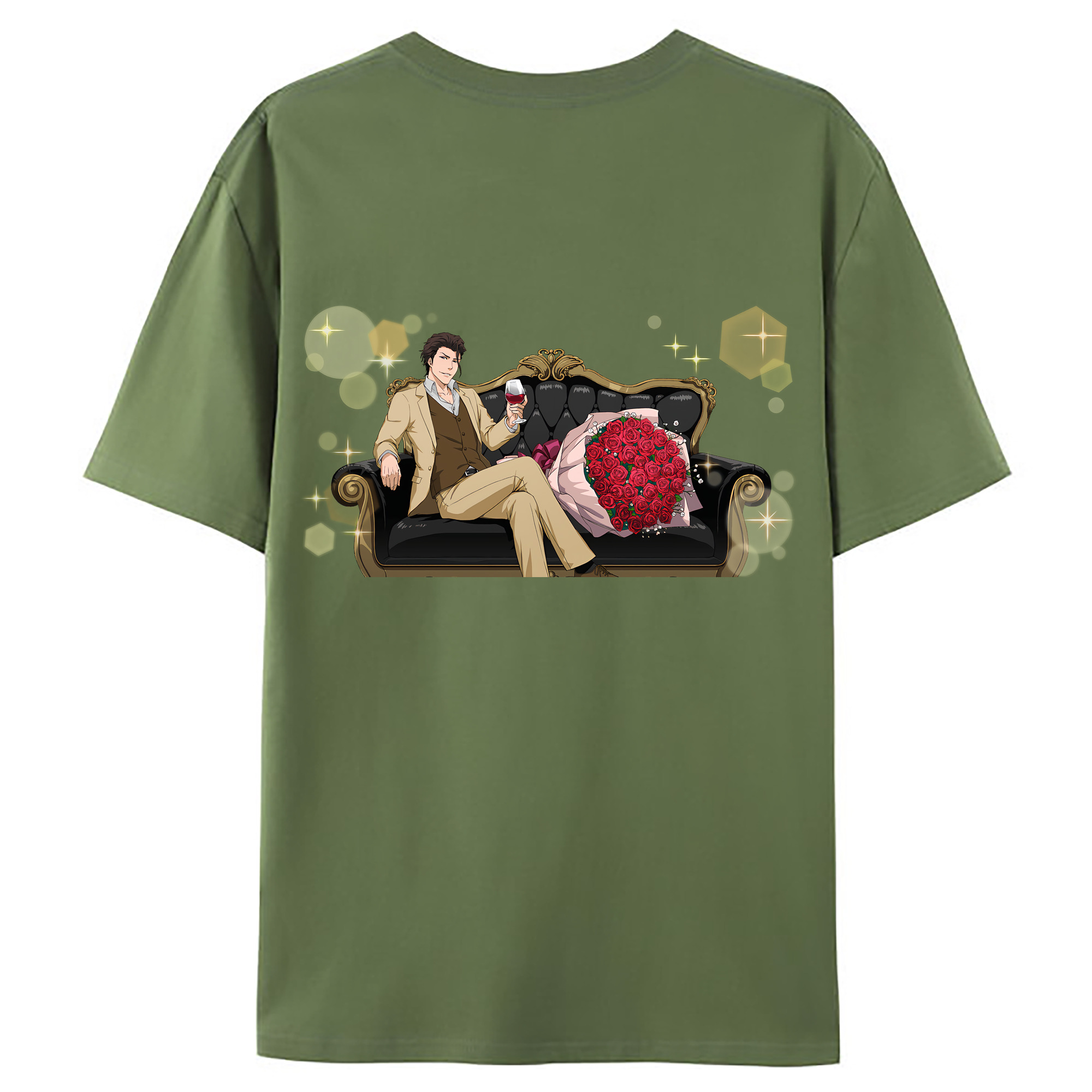 （画像用） ブリーチ 藍染 惣右介（あいぜん そうすけ） BLEACH Aizen Sousuke 綿100％ メンズ半袖Tシャツ（バックプリント） 通気性